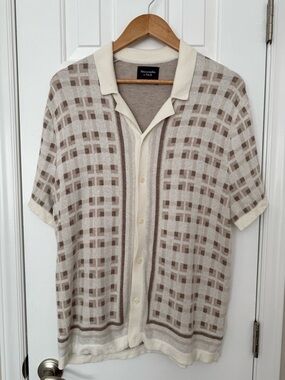 Abercrombie & Fitch | Short-sleeved Button Polo Sweater | Size L | Ivory/Brown